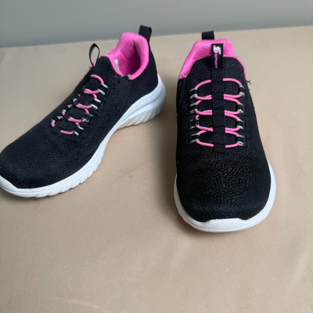 S Sport by Skechers Kids Black Pink Memory Foam Slip On Sneakers Size 1